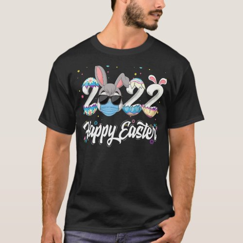 Happy Easter Day 2022 Bunny Wearing Mask Colorful  T_Shirt