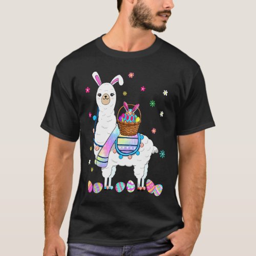 Happy Easter Day 2022 Llama Bunny Bringing Eggs Ba T_Shirt
