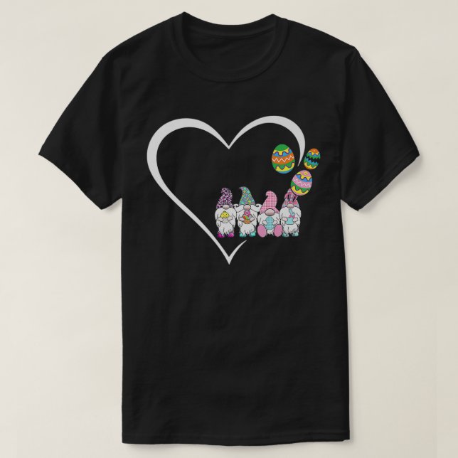 Happy Easter Day 2022 Trio Bunny Gnome Heart Hug E T-Shirt (Design Front)