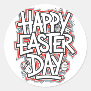Happy Easter Day 2025 Funny Heart Bunny Eggs Classic Round Sticker