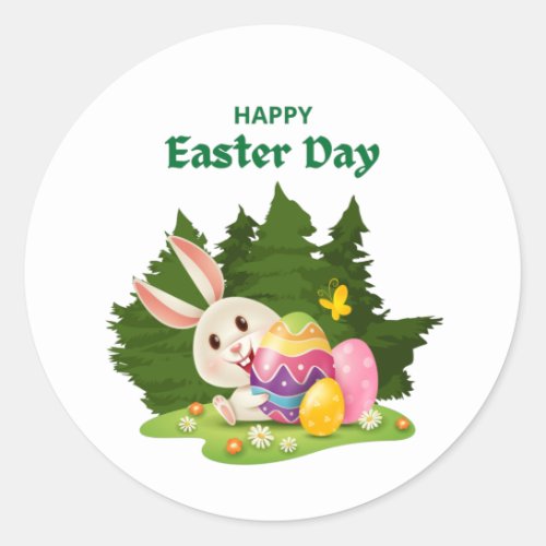Happy Easter Day And Bunny Wishes funny  Classic Round Sticker