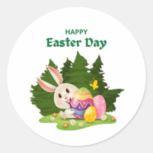 Happy Easter Day And Bunny Wishes funny  Classic Round Sticker