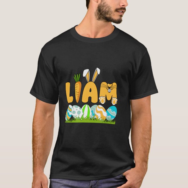Happy Easter Day Boys Men Personalized Name Liam L T-Shirt (Front)