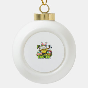 Happy Easter Day Bunny Egg Gamer Video Game Kids M Ceramic Ball Christmas Ornament