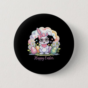 Happy Easter Day Bunny Eggs Cute Happy Easter Bunn Button