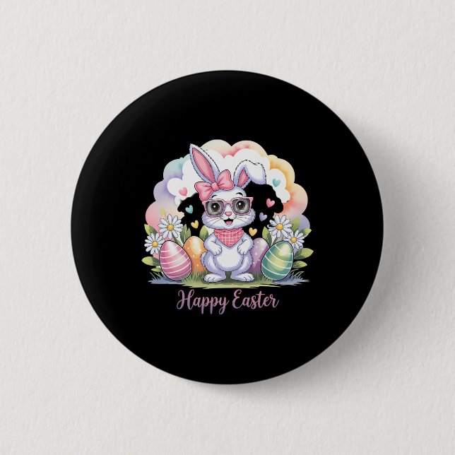 Happy Easter Day Bunny Eggs Cute Happy Easter Bunn Button (Front)