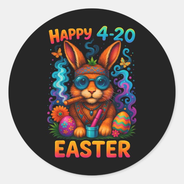 Happy Easter Day Bunny Smoking Weed Funny  Classic Round Sticker (Front)