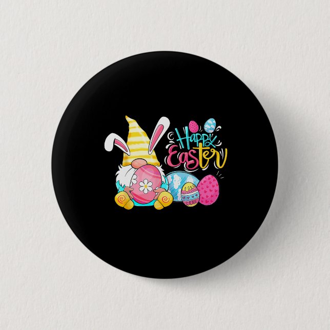 Happy Easter Day Bunny Spring Gnome Easter Egg Boy Button (Front)