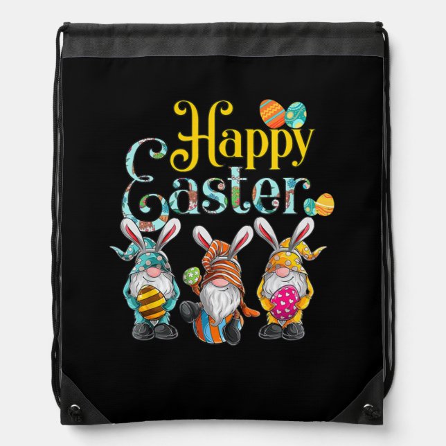 Happy Easter Day Bunny Spring Gnome Easter Egg Drawstring Bag (Front)