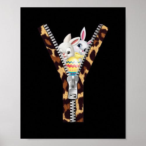 Happy Easter Day Bunny zipper leopard Easter Egg Poster