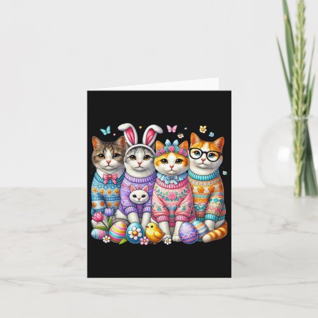 Happy Easter Day Cat Eggs Funny Matching Men Women Card (Front)