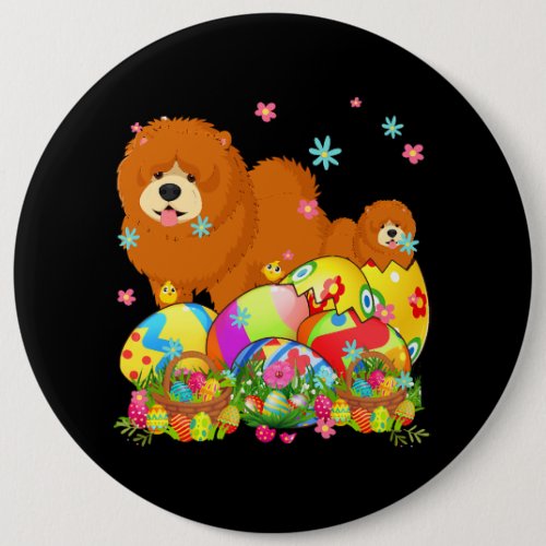 Happy Easter Day Chow Chow With Easter Eggs Dog Lo Button