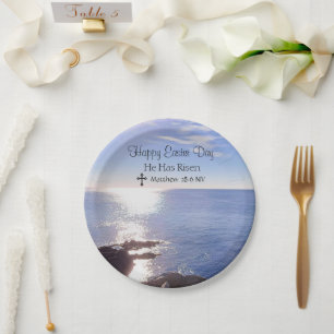 Happy Easter Day Christ has Risen Blue Ocean Photo Paper Plates