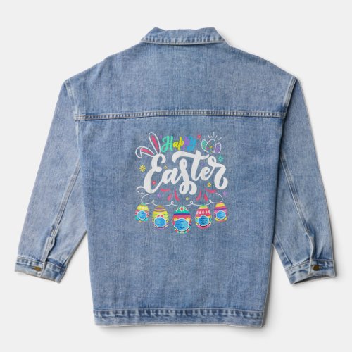 Happy Easter Day Colorful Egg Face Mask Hunting Cu Denim Jacket