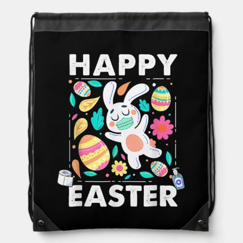 Happy Easter Day Colorful Egg Face Mask Hunting Drawstring Bag