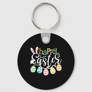 Happy Easter Day Colorful Egg Hunting Cute Bunny G Keychain