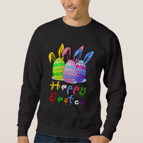 Happy Easter Day Colorful Egg Hunting Cute Rabbit  Sweatshirt