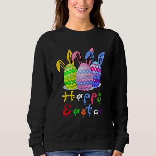 Happy Easter Day Colorful Egg Hunting Cute Rabbit  Sweatshirt
