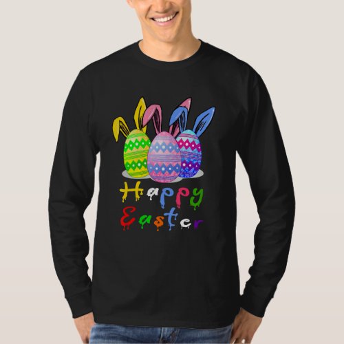Happy Easter Day Colorful Egg Hunting Cute Rabbit  T_Shirt