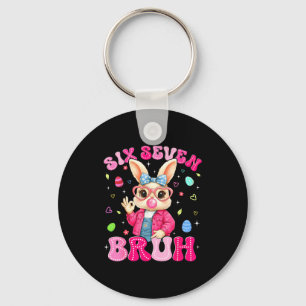 Happy Easter Day Coquette Bow Bunny Six Seven Meme Keychain