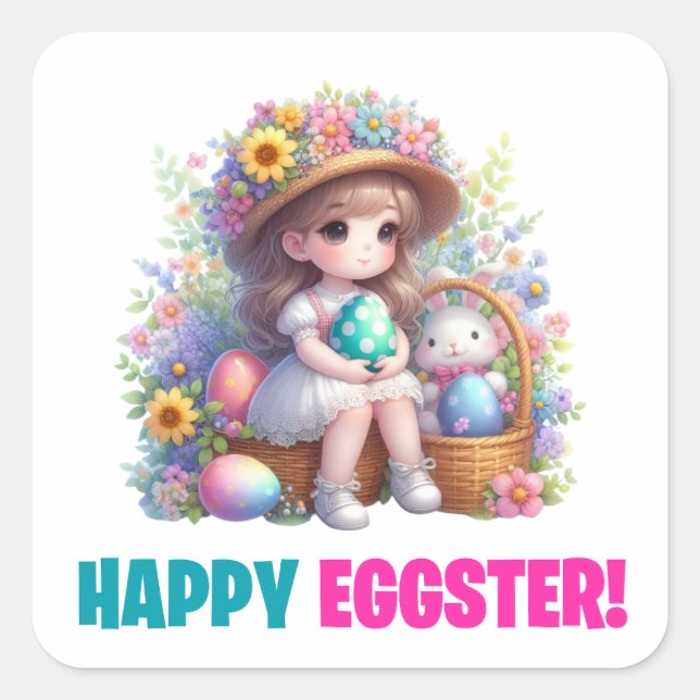 Happy Easter Day - Cute Baby Square Sticker (Front)