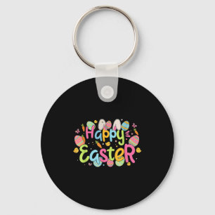 Happy Easter Day Cute Bunny Ears And Easter Egg Hu Keychain