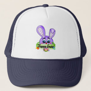 Happy Easter Day, Cute Bunny Ears Cartoon, Purple Trucker Hat