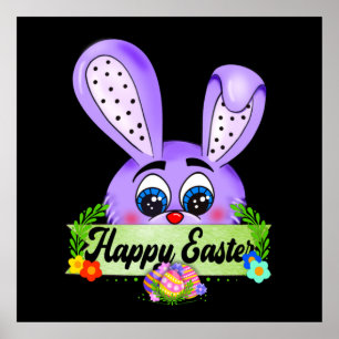 Happy Easter Day, Cute Bunny Ears Kawaii, Rabbit Poster