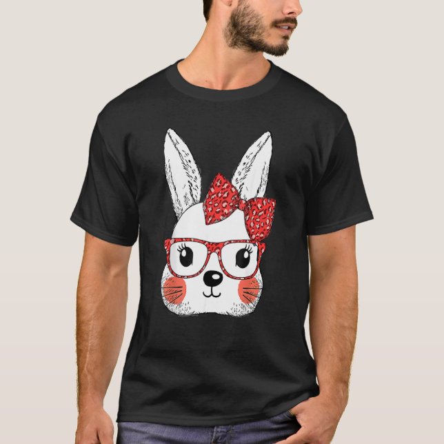 Happy Easter Day Cute Bunny Face Leopard Glasses H T-Shirt (Front)