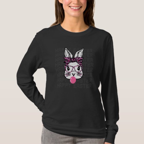 Happy Easter Day Cute Bunny Face Leopard Glasses H T_Shirt