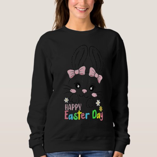 Happy Easter Day Cute Bunny Face Rabbit Bow Tie Gi Sweatshirt