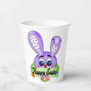 Happy Easter Day, Cute Bunny Kawaii Purple Paper Cups