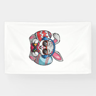 Happy Easter Day Cute Bunny Playing Video Game Kid Banner
