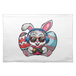 Happy Easter Day Cute Bunny Playing Video Game Kid Cloth Placemat