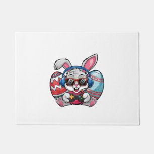 Happy Easter Day Cute Bunny Playing Video Game Kid Doormat