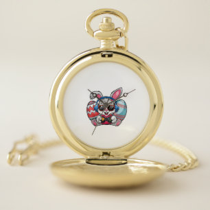 Happy Easter Day Cute Bunny Playing Video Game Kid Pocket Watch