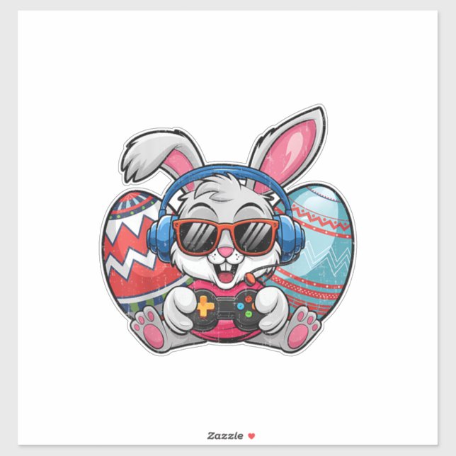 Happy Easter Day Cute Bunny Playing Video Game Kid Sticker (Sheet)