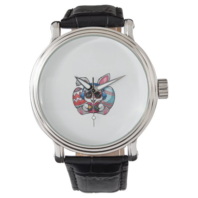 Happy Easter Day Cute Bunny Playing Video Game Kid Watch (Front)