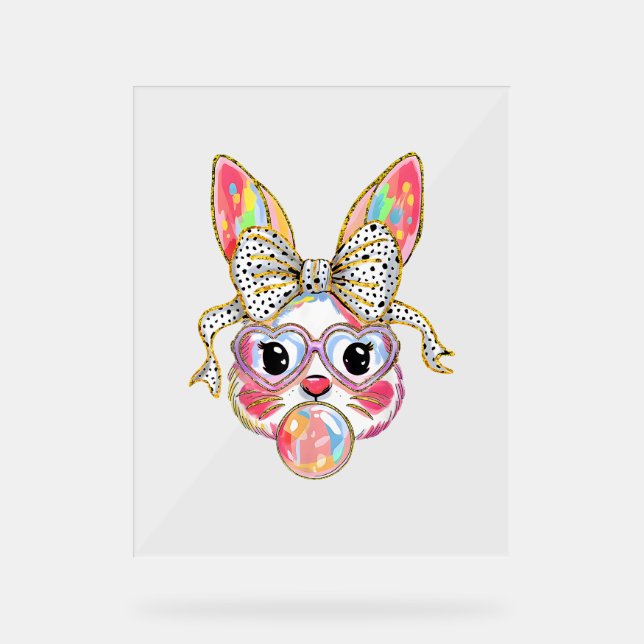 Happy Easter Day Cute Bunny Rabbit Coquette Bow Fl Acrylic Sign (Front)