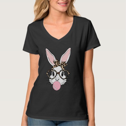 Happy Easter Day Cute Bunny Rabbit Face Leopard Gl T_Shirt