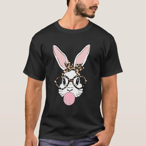 Happy Easter Day Cute Bunny Rabbit Face Leopard Gl T_Shirt