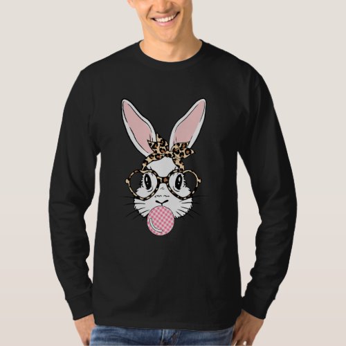 Happy Easter Day Cute Bunny Rabbit Face Leopard Gl T_Shirt