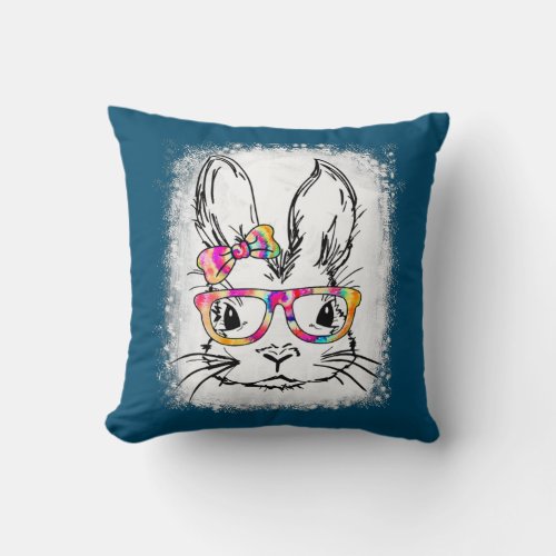 Happy Easter Day Cute Bunny Rabbit Face Tie Dye Throw Pillow