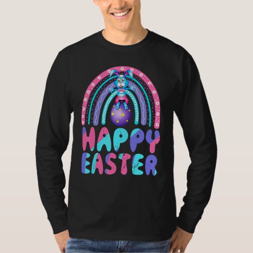 Happy Easter Day Cute Bunny Rabbit Rainbow Women G T_Shirt