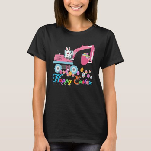 Happy Easter Day Cute Bunny Riding Excavator Drive T_Shirt