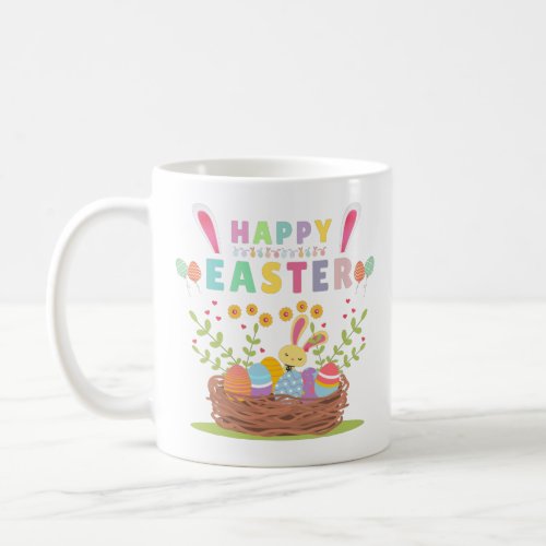 Happy Easter Day Cute Bunny With Eggs _ Easter Coffee Mug