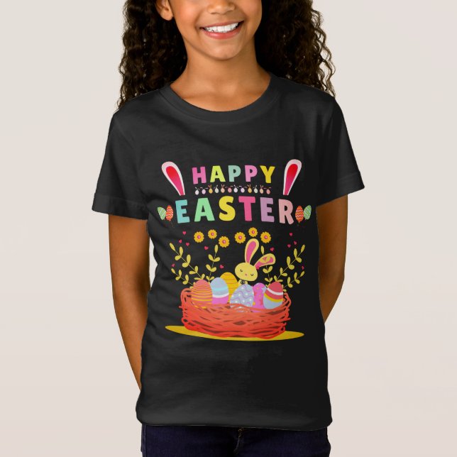Happy Easter Day Cute Bunny With Eggs - Easter T-Shirt (Front)