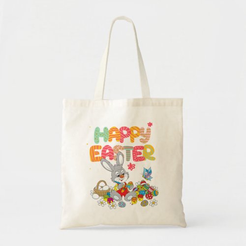 Happy Easter Day Cute Bunny With Eggs Easter Women Tote Bag