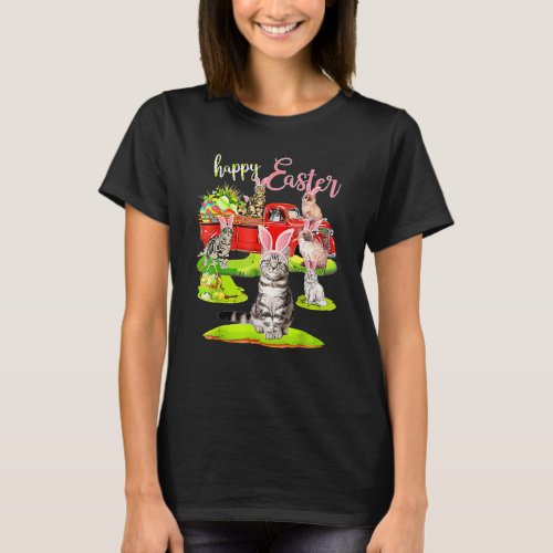 Happy Easter Day Cute Cat Riding Red Truck Love Bu T_Shirt