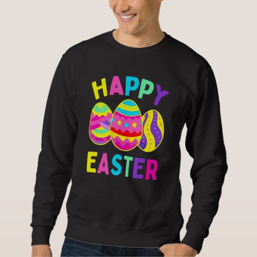 Happy Easter Day  Cute Colorful Egg Hunting Women  Sweatshirt